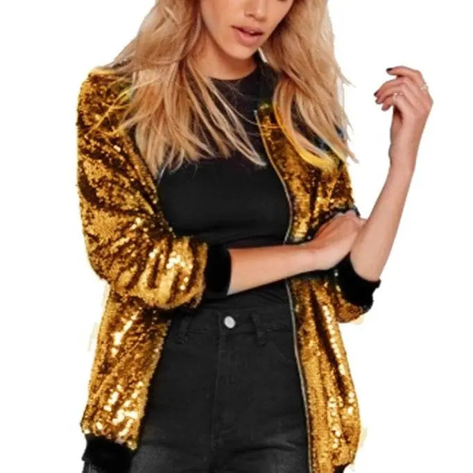 Ladies Loose Sequin Baseball Jacket Silver Size XXXL S M L XL