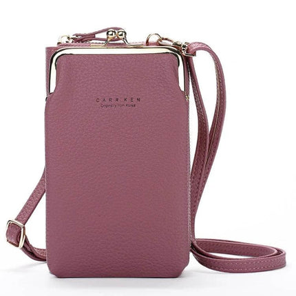 Ladies Mobile Phone Bag Pebbled For Everyday Errands - Pebble PU leather sling with clasp, fits 6.5-inch phone, cards and cash, compact crossbody bag