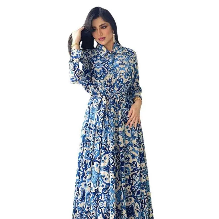 Ladies Printed Big Hem Shirt Tie Long Dress S to XXL