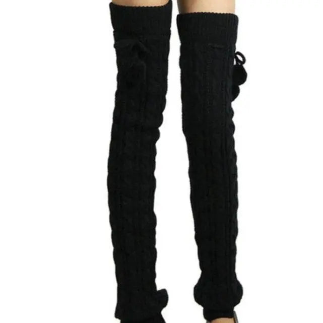 Ladies Winter Knitted Pile Up Socks Over Knee Warm Boot Covers