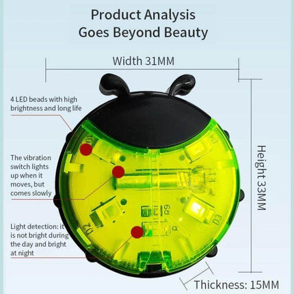 Ladybug Wheel Light For Kids Bike Smart Red Night Safety compact ABS red wheel light with 4 LEDs, strap mount, auto low-light activation for child bike visibility