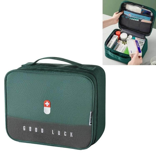 Large-Capacity Medicine Box For Family Use At Home - waterproof Oxford cloth organizer with separated inner bag for pills, vitamins, first-aid (green)