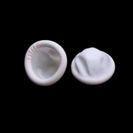 Latex Anti-Static Finger Cot 2x6cm for Electronics Handling - white latex finger cots shown open and closed, 50-piece pack for electronics assembly