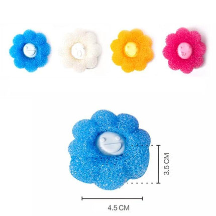 Laundry Cleaning Balls Set of 4 for Washing Machine - colorful flower-shaped PU sponge lint and hair remover, 4.5x3.5cm each, set of four