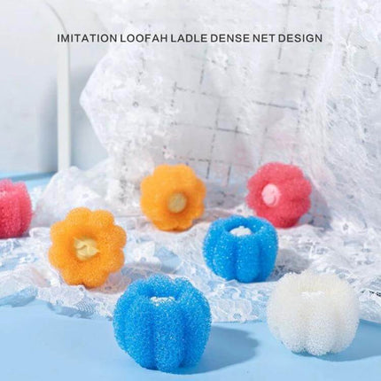 Laundry Cleaning Balls Set of 4 for Washing Machine - colorful PU sponge loofah-style lint and hair removal balls, set of four for delicate fabric protection