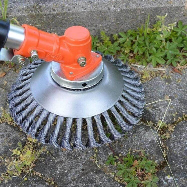 Lawn Mower Twisted Grass Wheel Steel Wire Head Weeding Tray 6 Inch on concrete edging, twisted steel wire head for deburring and weed removal