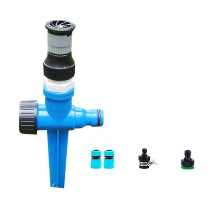 Lawn Sprinkler For Garden Watering 360 Degree Adjustable compact blue spike sprinkler with rotatable nozzle and hose connectors