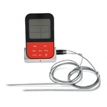 LCD Digital Food Thermometer With Dual Probes For Oven And Grill - metal body, clear LCD display with dual stainless steel probes for oven and grill monitoring