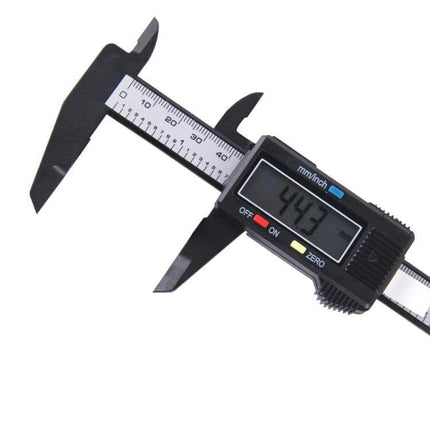 LCD Digital Vernier Caliper 150 mm For Quick Home Measurements - black 0–150mm digital caliper showing 44.3mm on LCD for DIY and hobby use