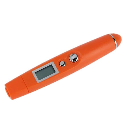 LCD Portable Infrared Thermometer for Non-Contact Temperature Readings - compact orange handheld unit with LCD screen and buttons