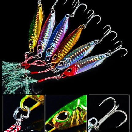 Lead Fishing Lure 40g Reflective Iron Plate For Night Fishing - high-reflective multi-color metal lure with treble hooks and feather tail