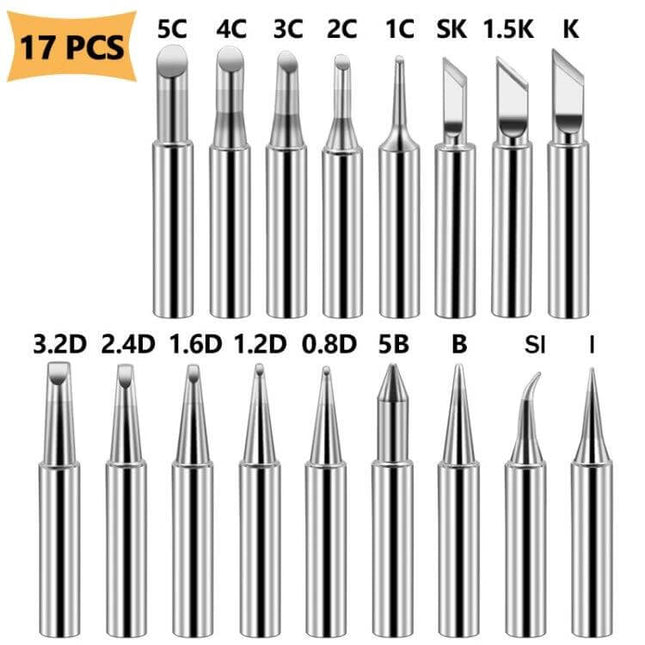 Lead Free Soldering Tips For Electronics 15 Pcs Set - 15-piece chrome-plated alloy tips with copper core for PCB repair, wire joins, precision electronics work