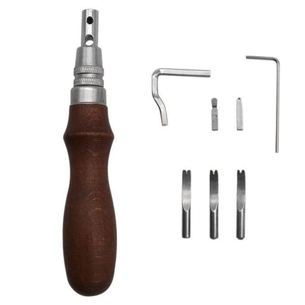 Leather Edge Presser Groove Cutter With Detachable Blades - alloy body and solid wood handle with three detachable blades and hex keys for leather edging