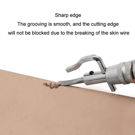 Leather Edge Presser Groove Cutter With Detachable Blades cutting a smooth guided groove in leather with alloy body and wood handle for edging wallets and belts