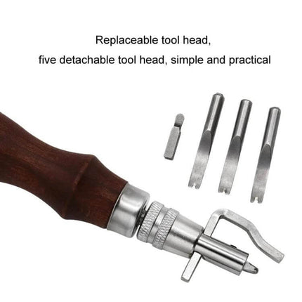Leather Edge Presser Groove Cutter With Detachable Blades – alloy body, solid wood handle and five replaceable detachable blades for precise leather edging