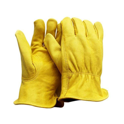 Leather Safety Gloves For Outdoor Riding And Gardening, Size M - yellow natural sheepskin leather work gloves with non-slip palm for riding and gardening