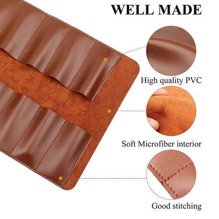 Leather Tool Bag Two Tone Black Brown For Wrenches - two-tone brown leather roll with 10 wrench slots, PVC exterior, microfiber interior, sturdy stitching