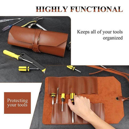 Leather Tool Bag Two Tone Black Brown For Wrenches - rolled leather wrench pouch with 10 slots organizing screwdrivers pliers and wrenches