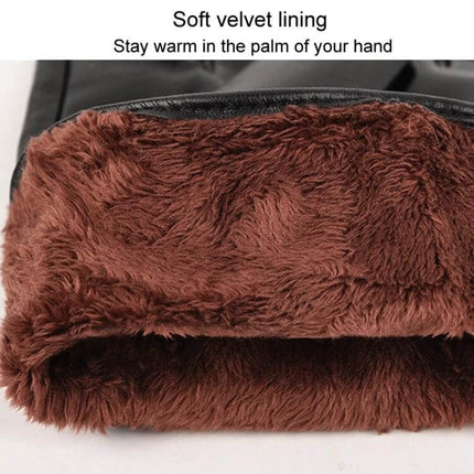 Leather Winter Gloves For Men With Touchscreen For Everyday Use - close-up of brown soft velvet lining and PU leather cuff showing warm plush interior