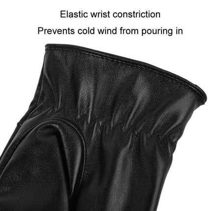 Leather Winter Gloves For Men With Touchscreen For Everyday Use - black PU leather glove cuff with elastic wrist to block wind and keep warmth