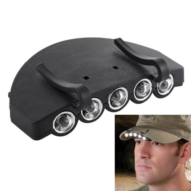 LED Cap Light With 5 LEDs For Camping And Outdoor Use — hands-free 5-LED cap light attachment, compact and lightweight for hiking and camping