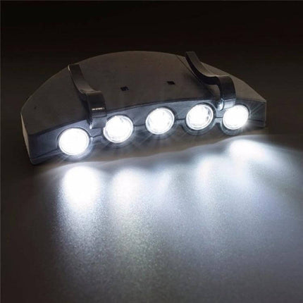 LED Cap Light With 5 LEDs For Camping And Outdoor Use – hands-free 5-LED cap light emitting bright focused beam, attaches to most caps (cap not included)