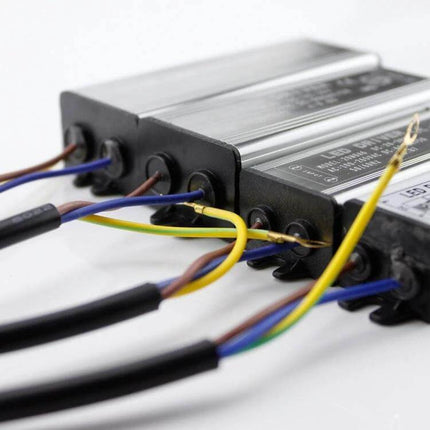 LED Driver Adapter Suitable For Outdoor Lighting Projects compact weatherproof metal LED driver with multicolored wires for street and floodlight installations