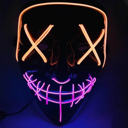 LED Face Mask For Halloween Parties Lightweight Comfort glowing pink and orange EL wire mask with stitched smile and X eyes for night parties
