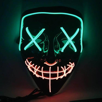 LED Face Mask For Halloween Parties Lightweight Comfort - neon green and red glowing flexible EL sheet mask with breathable fit for parties