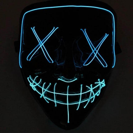 LED Face Mask For Halloween Parties Lightweight Comfort - glowing blue EL wire scary smile mask for night parties and clubs