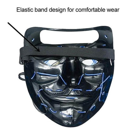 LED Face Mask For Halloween Parties Lightweight Comfort — flexible EL sheet mask with elastic band and breathable fit for night parties