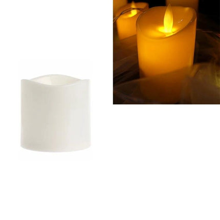 LED Flameless Cylindrical Candle With Remote For Home Decor showing white cylinder and warm yellow LED glow for tabletop ambiance