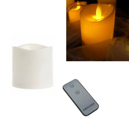 LED Flameless Cylindrical Candle With Remote For Home Decor - white cylindrical LED candle with warm yellow glow and remote control for safe tabletop ambiance