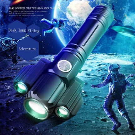LED Flashlight for Outdoor Tasks with USB Charging - powerful 500m main beam with 300° rotating XPE sidelights for camping, trail work, and emergencies