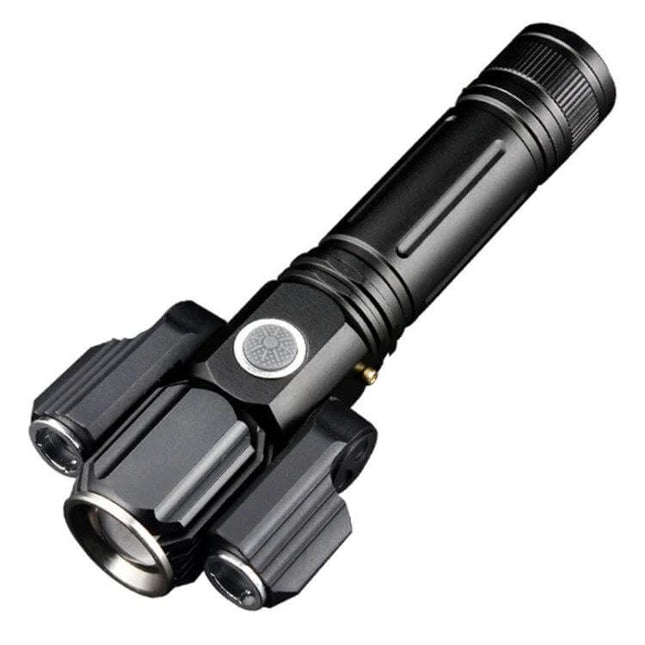 LED Flashlight for Outdoor Tasks with USB Charging – rugged 500m beam with 300° rotating XPE sidelights for camping, road repairs and emergencies