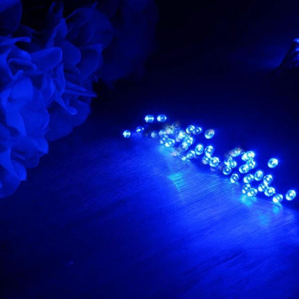 LED Holiday Decorative Lights 17m for Indoor and Outdoor Decor glowing blue LEDs on wooden surface for balcony or event accents