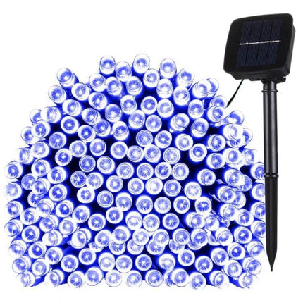 LED Holiday Decorative Lights 17m for Indoor and Outdoor Decor - blue LED string lights with solar panel stake, flexible 17m strand for balcony or rail decor
