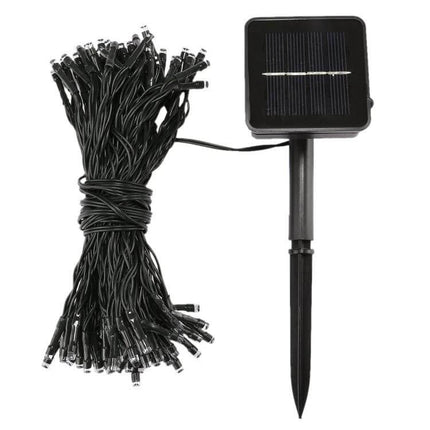 LED Holiday Decorative Lights 17m for Indoor and Outdoor Decor - bundled black wire string with solar panel stake, compact LEDs for balcony and rail decor