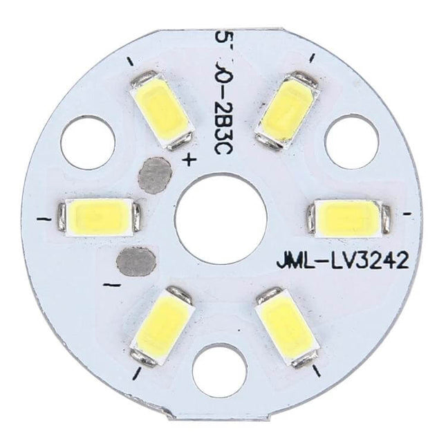 LED Light Module, 32mm Diameter, For DIY Lighting Projects mounted on round aluminum PCB with six SMD LEDs and three mounting holes