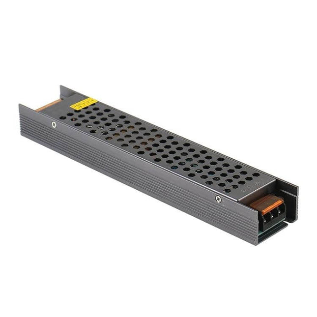 LED Lighting Power Supply Regulated Switching 24V 4A slim perforated metal enclosure for indoor LED strips and signage, compact mounting design