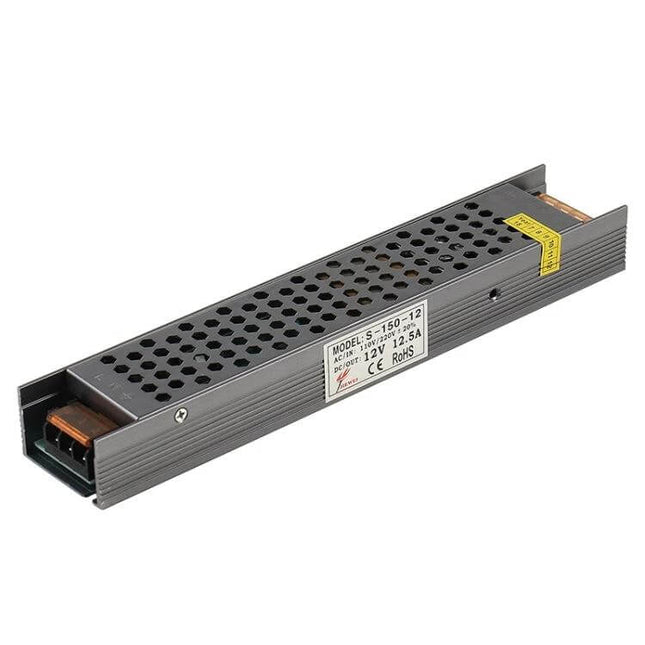 LED Lighting Power Supply Regulated Switching 24V 4A slim metal enclosure with perforated venting for LED strips and signage
