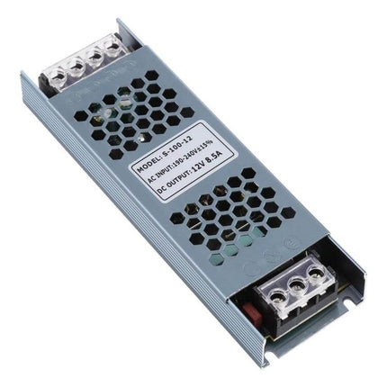 LED Power Supply For Indoor LED Strip Lighting At Home slim 12V 8.5A metal enclosed driver with terminal blocks and ventilation holes
