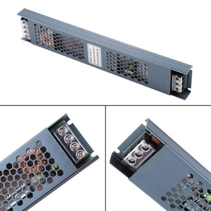LED Power Supply For Indoor LED Strip Lighting At Home slim metal case 12V/24V driver with screw terminals and ventilation for under-cabinet lighting