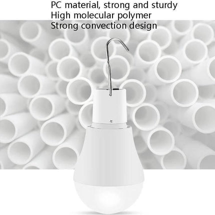 LED Solar Bulb USB Portable Lighting for Camping and Outdoors - white 5W 6500K LED with hook, USB rechargeable and 800mAh battery