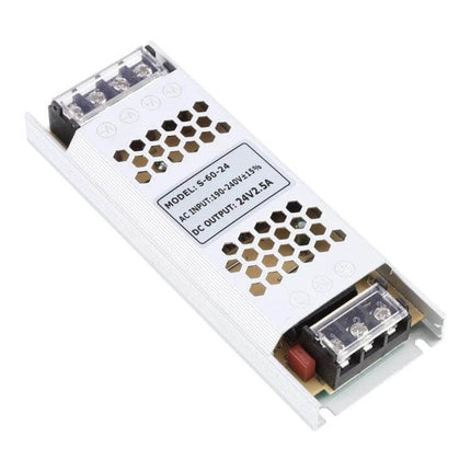 LED Transformer Power Supply For LED Lighting At Home slim 24V 2.5A metal enclosed DC driver for LED strips and fixtures, short-circuit protected