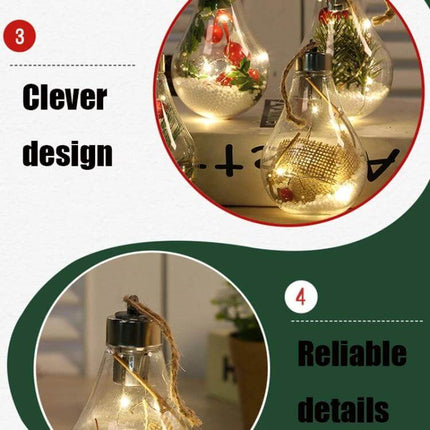 LED Transparent Christmas Ball Ornaments 2 Pack For Tree glowing clear plastic bulbs with warm LED lights and hanging twine for tree or decor