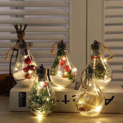 LED Transparent Christmas Ball Ornaments 2 Pack For Tree glowing glass-style bulbs with mini LED lights, faux greenery and berries for holiday decor
