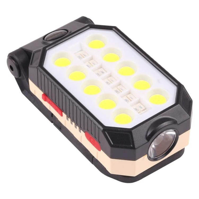 LED Work Light With Magnetic Base For Garage And Home - compact hands-free COB panel and front flashlight with magnetic base and hook
