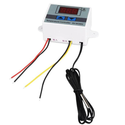 LEDSMITH Digital Temperature Controller For Heating And Cooling - XH-W3001 digital panel with 10A output, sensor probe and wiring for heaters and coolers