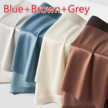 Light-Luxury Satin Silk Antibacterial Men's Boxer Briefs Moonlight Blue displayed on satin fabric swatches for color and texture